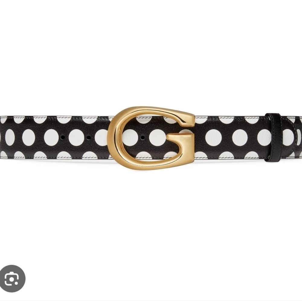 New Gucci G-buckle thin leather belt memorable buckle Black White Sz 105 / 42 - Picture 3 of 6